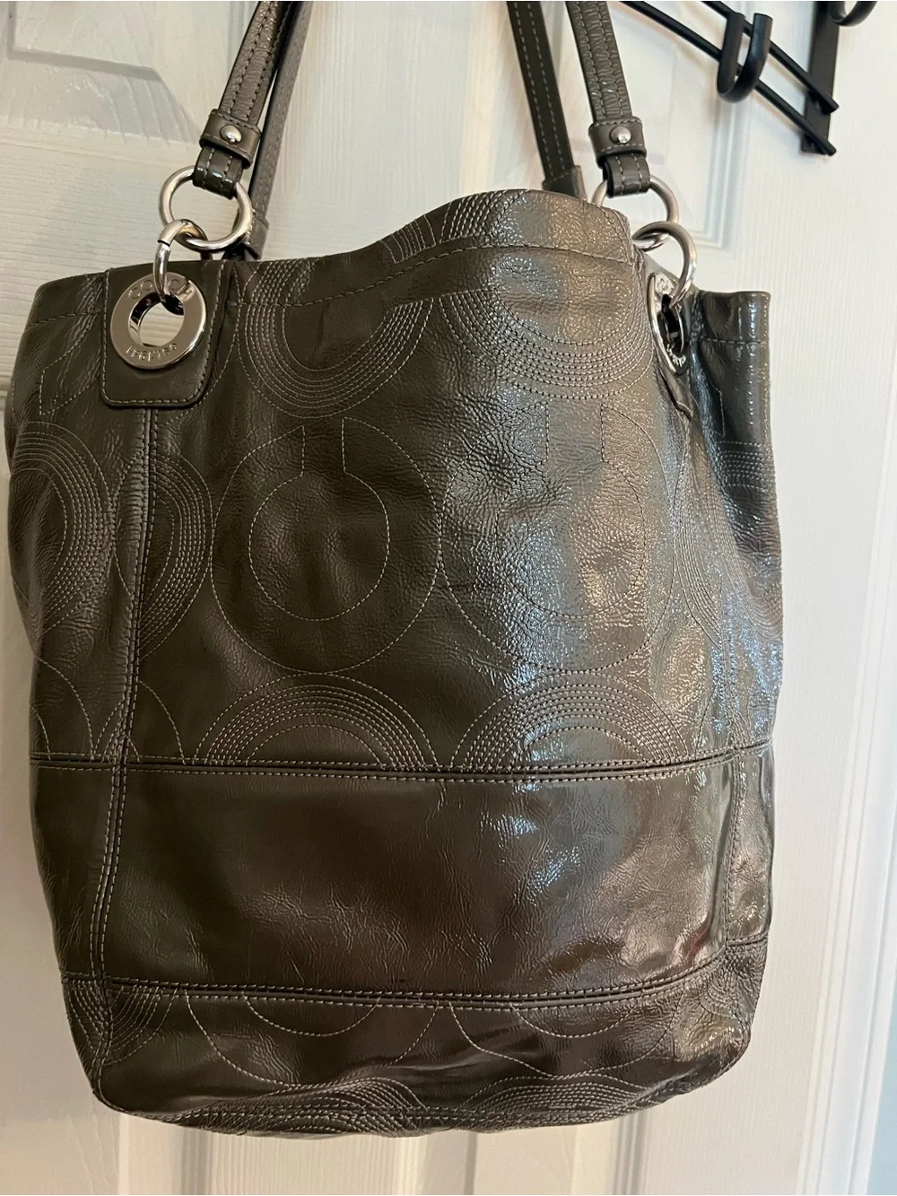 Coach Alex signature stitch patent monogram bag